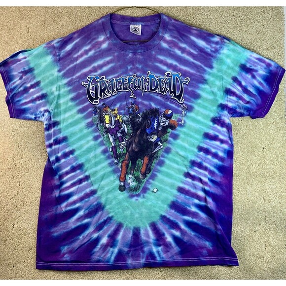 Vintage Grateful Dead T Shirt Polo Pony 90s Double Sided Skeleton Tie Dye Large
